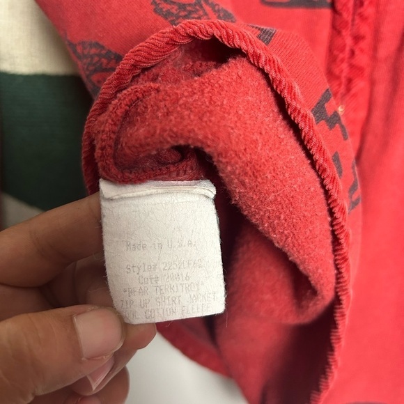 True grit Bear Printed fleece Jacket full zip Long sleeve red-Black minimalist S - Picture 10 of 11